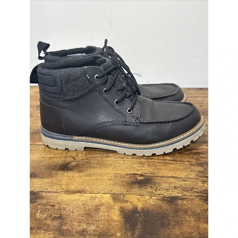 Toms Hawthorne Gray Leather Black Waterproof Lace-Up Moc Chukka Boots Mens 10.5